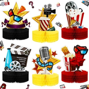 Sumind 6 Pcs Movie Night Decorations - Festive Honeycomb Centerpieces for Parties