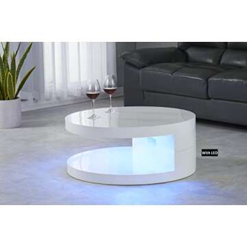 Artiva USA LA VILLINO Modern Euro Coffee Table with Remote Multi-Colors LED Light, Glossy White, 31....