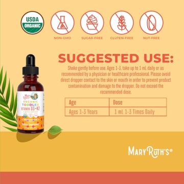 MaryRuth Organic Vitamin D3 K2 Drops for Toddlers 1 Fl Oz