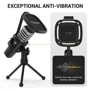 TONOR USB Microphone for PC, Cardioid Condenser Computer Mic with Tripod Stand, Pop Filter, Shock Mount for Gaming, Streaming, Podcasting, YouTube