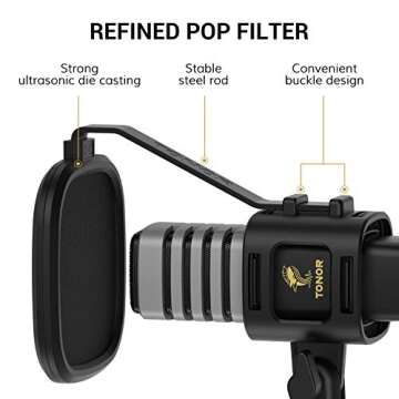 TONOR USB Microphone for PC, Cardioid Condenser Computer Mic with Tripod Stand, Pop Filter, Shock Mount for Gaming, Streaming, Podcasting, YouTube
