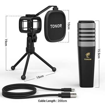 TONOR USB Microphone for PC, Cardioid Condenser Computer Mic with Tripod Stand, Pop Filter, Shock Mount for Gaming, Streaming, Podcasting, YouTube