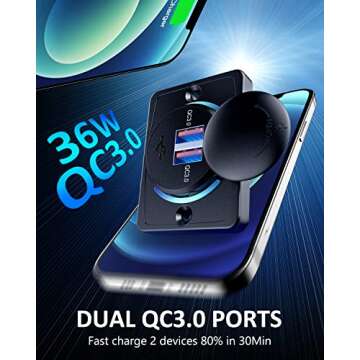 ELECTOP RV USB Outlet 12V Wall Mount(2 Pack), Quick Charge 3.0 Dual USB Car Charger Socket Power Out...