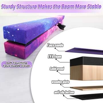 FC FUNCHEER 8FT Folding Balance Beam -Gymnastics Floor Beam - Gymnastics Equipment- Anti-Slip Bottom - Suede Cover - Carry Bag for Kids/Adults Home & Gym Center