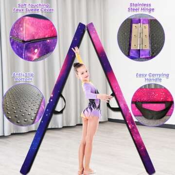 FC FUNCHEER 8FT Folding Balance Beam -Gymnastics Floor Beam - Gymnastics Equipment- Anti-Slip Bottom - Suede Cover - Carry Bag for Kids/Adults Home & Gym Center