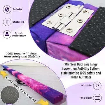 FC FUNCHEER 8FT Folding Balance Beam -Gymnastics Floor Beam - Gymnastics Equipment- Anti-Slip Bottom - Suede Cover - Carry Bag for Kids/Adults Home & Gym Center