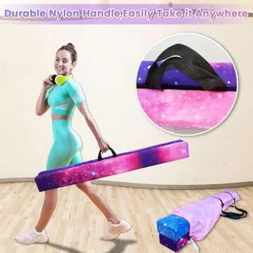 FC FUNCHEER 8FT Folding Balance Beam -Gymnastics Floor Beam - Gymnastics Equipment- Anti-Slip Bottom - Suede Cover - Carry Bag for Kids/Adults Home & Gym Center