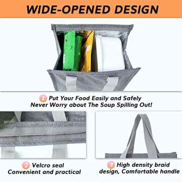 TELLUMO Lunch bag, Insulated Lunch Bag for Women Men Large Lunch Box Container Reusable Leakproof Tote for Office, Work, School, Beach or Travel (Grey)