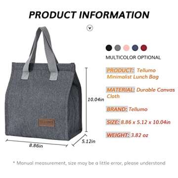TELLUMO Lunch bag, Insulated Lunch Bag for Women Men Large Lunch Box Container Reusable Leakproof Tote for Office, Work, School, Beach or Travel (Grey)