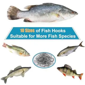 500PCS/100PCS ReeMoo Premium Fishing Hooks, 10 Sizes/4 Sizes Carbon Steel Fishing Hooks W/Portable Plastic Box, Strong Sharp Fish Hook with Barbs for Freshwater/Seawater