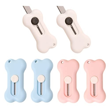 6Pcs Cute Retractable Mini Utility Knife Set with Keychain Hole