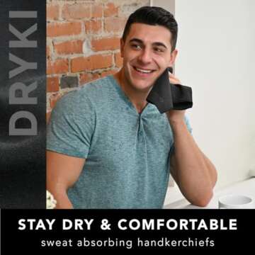 DRYKI Sweat Absorbing Handkerchiefs - Quick-Dry Microfiber Sweat Rags & Towels for Face, Hands, & Bo...