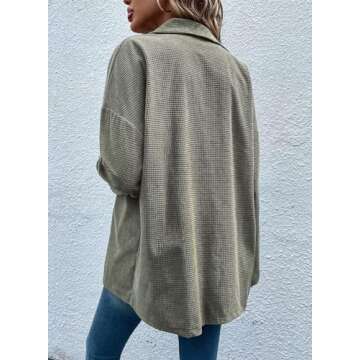 Astylish Womens Fall Fashion 2024 Blouses Button Down Shirts Waffle Knit Casual Cute Trendy Collared Jackets with Pockets Green X-Large