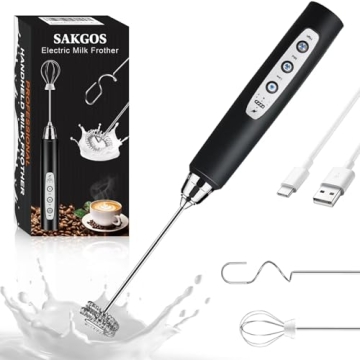 Sakgos Milk Frother Rechargeable Handheld-Electric Whisk 3 Speed Adjustable, Frother Wand Coffee wit...