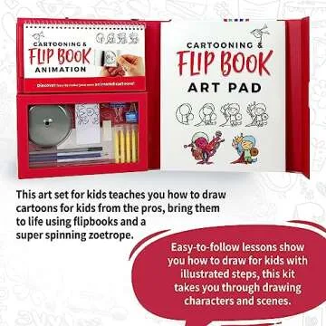 SpiceBox Flip Book Animation Cartoon Drawing Kit for Kids, Learn How to Draw, Children's Arts and Crafts Coloring Activity Set for Young Artist, Petit Picasso, 13 Dynamic Projects