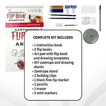 SpiceBox Flip Book Animation Cartoon Drawing Kit for Kids, Learn How to Draw, Children's Arts and Crafts Coloring Activity Set for Young Artist, Petit Picasso, 13 Dynamic Projects