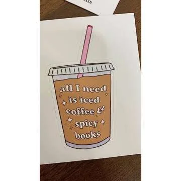 All I Need is Iced Coffee and Spicy Books Sticker, Book Sticker, Book Lover, I'm with Banned Sticker, Smutty. Kindle Laptop Sticker, Inspirational Reading Stickers for Kids Teens Students Teachers