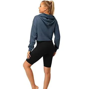 icyzone Workout Sweatshirts for Women - Long Sleeve Crop Top Hoodie Exercise Pullover
