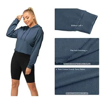 icyzone Workout Sweatshirts for Women - Long Sleeve Crop Top Hoodie Exercise Pullover