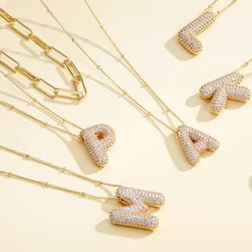 Ascona Bubble Letter Necklace Gold, Balloon Initial K Layering Layered Necklaces Rhinestone Letter Pendant Chain Stacked Necklaces for Women Jewelry Gift