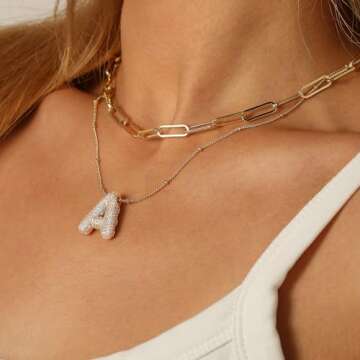 Ascona Bubble Letter Necklace Gold, Balloon Initial K Layering Layered Necklaces Rhinestone Letter Pendant Chain Stacked Necklaces for Women Jewelry Gift