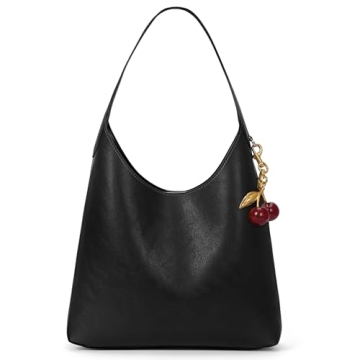Faux Suede Hobo Bag - Vegan Leather Shoulder Tote with Cherry Charm