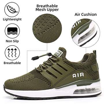 BOGOVER Womens Lightweight Air Running Shoes, Breathable Gym Jogging Running Tennis Sneakers with Air Cushion,No Tie (Green, 8)
