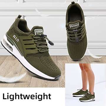 BOGOVER Womens Lightweight Air Running Shoes, Breathable Gym Jogging Running Tennis Sneakers with Air Cushion,No Tie (Green, 8)