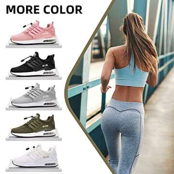 BOGOVER Womens Lightweight Air Running Shoes, Breathable Gym Jogging Running Tennis Sneakers with Air Cushion,No Tie (Green, 8)