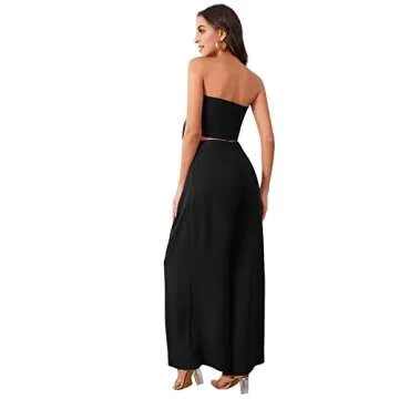 SweatyRocks Women's 2 Piece Sexy Outfits Sleeveless Tie Front Crop Top Wide Leg Pants Set Black XXL