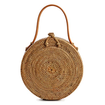 Novum Crafts Round Handmade Rattan Bag - Boho Beach Crossbody Purse