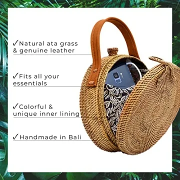 Novum Crafts Round Rattan Bag - Handmade Crossbody Beach Bags