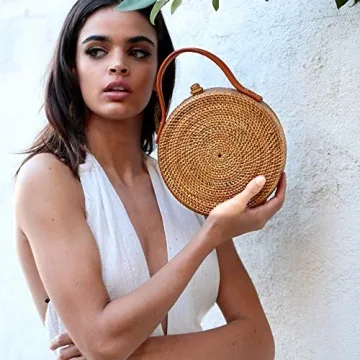 Novum Crafts Round Rattan Bag - Handmade Crossbody Beach Bags