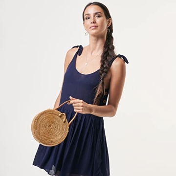 Novum Crafts Round Rattan Bag - Handmade Crossbody Beach Bags