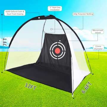 Golf Hitting Practice Nets for Backyard Driving Heavy Duty Men Real Indoor Golf Balls Hitting Pitching Driving Nets for Indoor Outdoor Garage Use Golfing Swing Training Impact Cages 12X7X6 FT