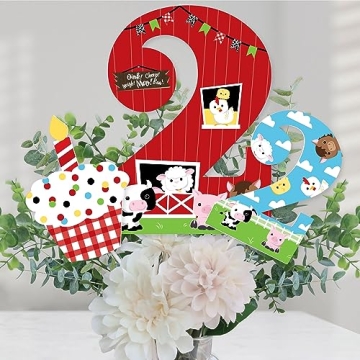 Big Dot of Happiness 2nd Birthday Farm Animal Centerpieces