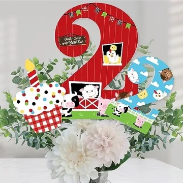 Big Dot of Happiness 2nd Birthday Farm Animal Centerpieces