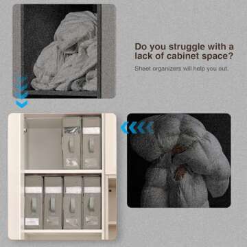 DIMJ Bed Sheet Organizers and Storage 6 Pack - Foldable Sheet Organizer for Linen Closet, Bedding Storage Box for organization, Sheets Set Holder for Blanke, Towel (King & Queen Size), Grey