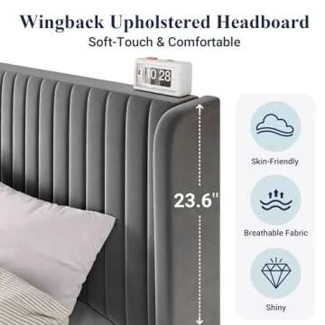 Elegant Allewie King Size Velvet Bed Frame with Easy Assembly