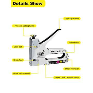 WETOLS Upholstery Staple Gun, Heavy Duty Staple Gun, 3 in 1 Manual Stapler Gun with 2400 Staples, Po...