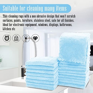 24 Pack Kitchen Dishcloths - Does Not Shed Fluff - Reusable Dish Towels, Dish cloths, Super Absorbent Coral Fleece Cleaning Cloths, Nonstick Oil Washable Fast Drying, 10 x 10 Inch (Aquamarine)