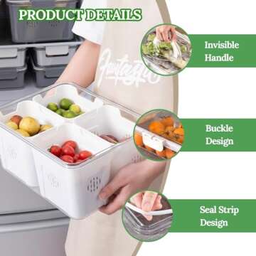 shopwithgreen Fruit Storage Containers for Fridge with Lid and Handle, Portable Fresh Produce Saver,...
