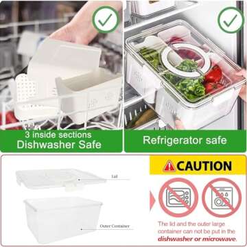 shopwithgreen Fruit Storage Containers for Fridge with Lid and Handle, Portable Fresh Produce Saver, Food Box Container with 4 Removable Colanders for Berry, Vegetable, Refrigerator Organizer Bins