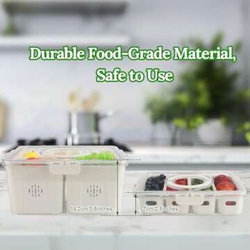 shopwithgreen Fruit Storage Containers for Fridge with Lid and Handle, Portable Fresh Produce Saver, Food Box Container with 4 Removable Colanders for Berry, Vegetable, Refrigerator Organizer Bins