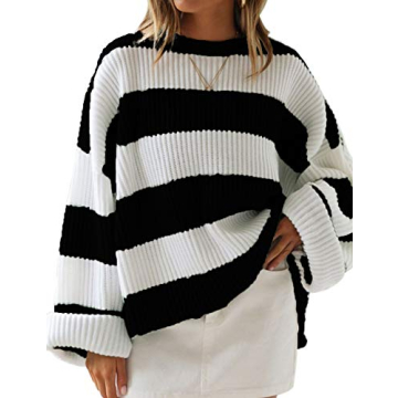 ZESICA Women's Striped Color Block Oversized Sweater