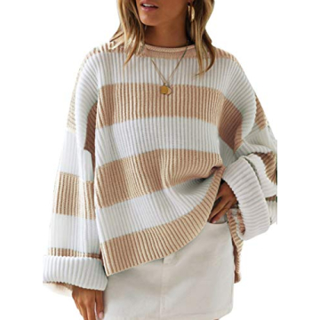 ZESICA Women's Striped Color Block Oversized Sweater