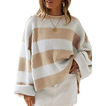ZESICA Women's Striped Color Block Oversized Sweater