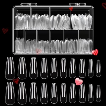 Beetles Acrylic Nails Kit 500Pcs Long Coffin Pre-Shaped Clear Full Cover Soft False Nails, Nail Tips...