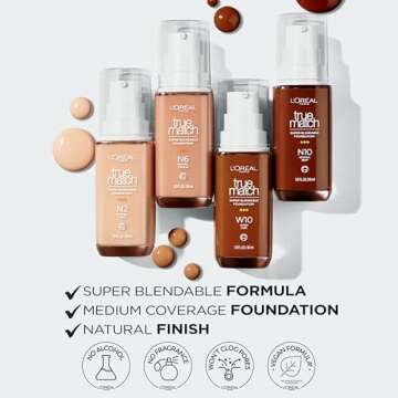 L’Oréal Paris True Match Super-Blendable Foundation, Medium Coverage Liquid Foundation Makeup, W8, Medium Deep, 1 Fl Oz