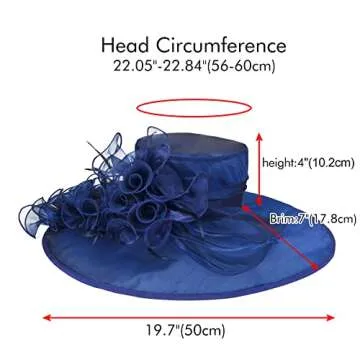 2025 Kentucky Derby Hats for Women Girls Ladies, Organza Church Tea Party Wedding Fascinator Hat UV Protection Sun Hat Dark Blue